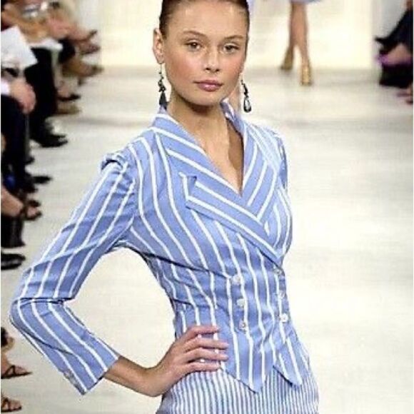 Ralph Lauren Spring 2006 Runway Collection Sky Blue Stripe Silk Cocktail Jacket - Picture 1 of 16